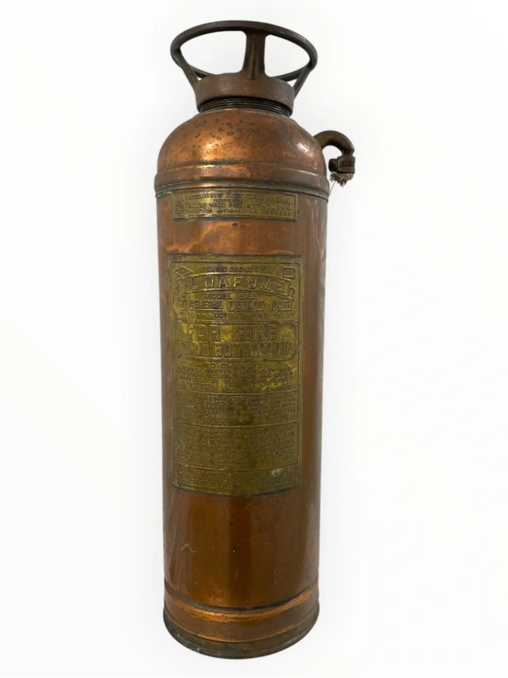 Vintage General Detroit Floafome 833 Copper Brass Fire Extinguisher 23” - Decor